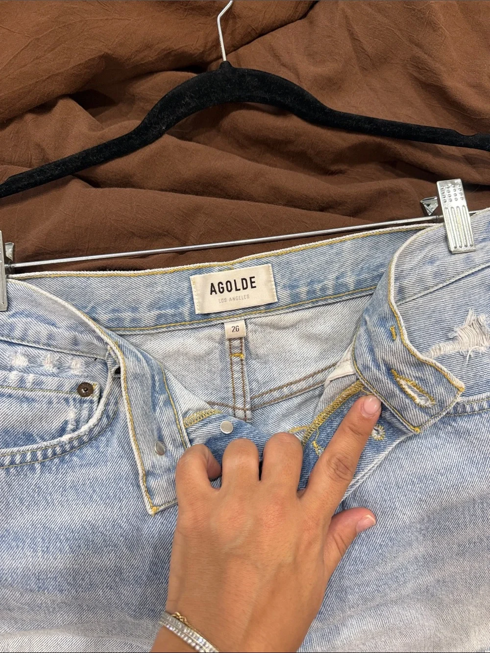 Parker Long Agolde Light Blue Distressed High-Rise Denim Shorts